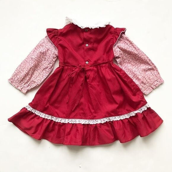 Vintage Polly Finders hand smocked maroon dress 4T - Picture 5 of 5